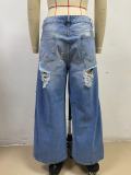 Fashion Holes Straight Wide Leg Jeans GYAN-15241