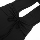 Solid Color Tie Up Halterneck Romper GDSF-C26JP020