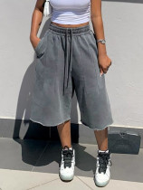 Washed Loose Wide Leg Denim Fifth Pants SH-391515