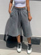 Washed Loose Wide Leg Denim Fifth Pants SH-391515