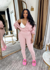 Solid Color Long Sleeve Zipper Two Piece Pants Set SH-391525