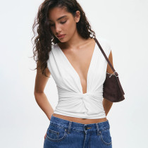 Solid Color V Neck Sleeveless Tops GSBW-J26TP038