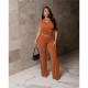 Solid Color Sleeveless Drawstring Two Piece Pants Set ASL-6818