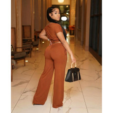 Solid Color Sleeveless Drawstring Two Piece Pants Set ASL-6818