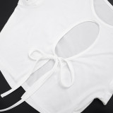 Short Sleeve Tie Up Hollow Out Tops GSBW-C26TP003