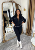 Solid Color Long Sleeve Zipper Two Piece Pants Set SH-391525