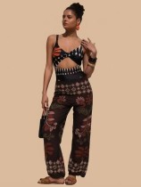 Plus Size Sexy Print One Piece Swimsuit+Pants 2 Piece Set WAF-77889
