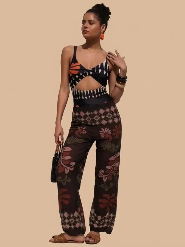 Plus Size Sexy Print One Piece Swimsuit+Pants 2 Piece Set WAF-77889