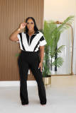 Lapel Zipper Patchwork Flare Jumpsuit TE-4737