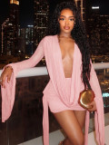 Mesh See Thorugh Deep V Neck Mini Dress CH-26101