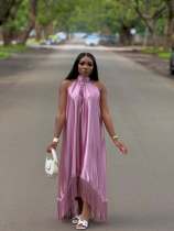 Solid Color Irregular Patchwork Tassel Maxi Dress GQZF-7871