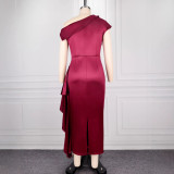 One-shoulder Satin Ruffles Evening Dress  GKEN-ADR051209