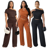 Solid Color Sleeveless Drawstring Two Piece Pants Set ASL-6818