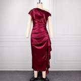 One-shoulder Satin Ruffles Evening Dress  GKEN-ADR051209