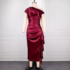 One-shoulder Satin Ruffles Evening Dress  GKEN-ADR051209