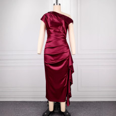 One-shoulder Satin Ruffles Evening Dress  GKEN-ADR051209