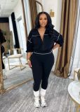 Solid Color Long Sleeve Zipper Two Piece Pants Set SH-391525
