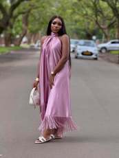 Solid Color Irregular Patchwork Tassel Maxi Dress GQZF-7871