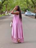 Solid Color Irregular Patchwork Tassel Maxi Dress GQZF-7871
