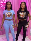 VIP1 Print Short Sleeve Two Piece Pants Set GBGF-2639