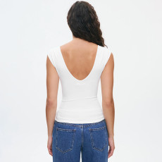 Solid Color V Neck Sleeveless Tops GSBW-J26TP038