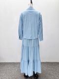 Solid Color Loose Long Sleeve Two PIece Skirts Set GQZF-8354