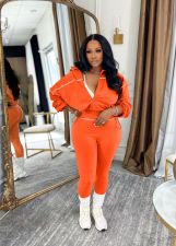 Solid Color Long Sleeve Zipper Two Piece Pants Set SH-391525