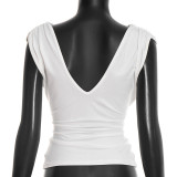Solid Color V Neck Sleeveless Tops GSBW-J26TP038