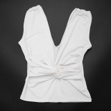 Solid Color V Neck Sleeveless Tops GSBW-J26TP038