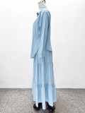 Solid Color Loose Long Sleeve Two PIece Skirts Set GQZF-8354