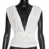 Solid Color V Neck Sleeveless Tops GSBW-J26TP038