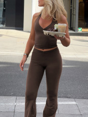 Solid Color Sport Sleeveless Two Piece Pants Set GZYU-K261Y0018