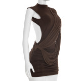 Sleeveless Solid Color Ruched Backless Mini Dress GSZM-D26DS056