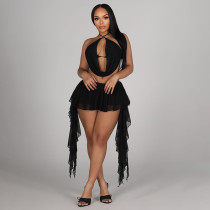 Sexy Tie Up Tops Ruffles Skirt 2 Piece Set GSZM-D26ST055