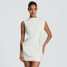 Sleeveless Solid Color Ruched Backless Mini Dress GSZM-D26DS056