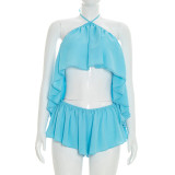 Solid Color Sexy Backless Tops Two Piece Shorts Set GSZM-Y26ST078