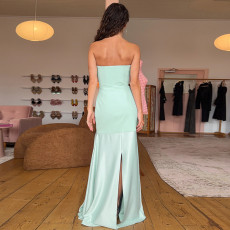 Solid Color Strapless Slim Maxi Dress GSZM-C26DS075