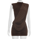 Sleeveless Solid Color Ruched Backless Mini Dress GSZM-D26DS056