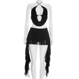 Sexy Tie Up Tops Ruffles Skirt 2 Piece Set GSZM-D26ST055