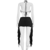 Sexy Tie Up Tops Ruffles Skirt 2 Piece Set GSZM-D26ST055