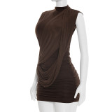 Sleeveless Solid Color Ruched Backless Mini Dress GSZM-D26DS056