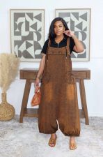 Plus Size Casual Loose Fit Lantern Denim Overalls GYLN-0621