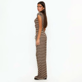 Knits Stripe Patchwork Loose Two Piece Pants Set GSZM-J26ST078