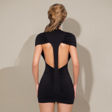 Solid Color Short Sleeve Backless Mini Dress GDSF-C26DS023