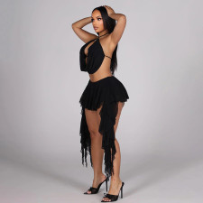 Sexy Tie Up Tops Ruffles Skirt 2 Piece Set GSZM-D26ST055