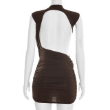 Sleeveless Solid Color Ruched Backless Mini Dress GSZM-D26DS056
