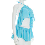 Solid Color Sexy Backless Tops Two Piece Shorts Set GSZM-Y26ST078