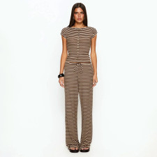 Knits Stripe Patchwork Loose Two Piece Pants Set GSZM-J26ST078