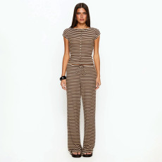 Knits Stripe Patchwork Loose Two Piece Pants Set GSZM-J26ST078