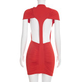 Solid Color Short Sleeve Backless Mini Dress GDSF-C26DS023